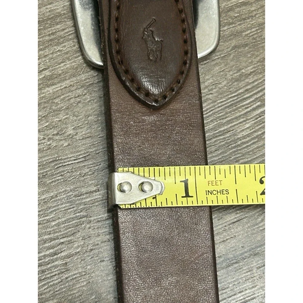 Polo Ralph Lauren Belt Brown Leather Silver Hardware Men's Size 42